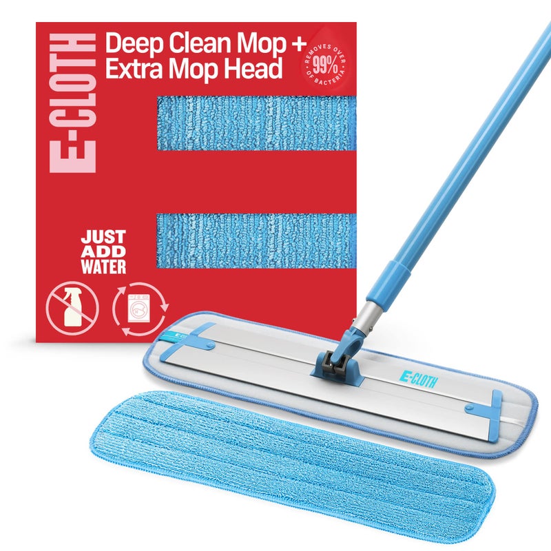 E-Cloth Deep Clean Mop with Extra Mop Replacement Head, Microfiber Mop, Perfect Floor Cleaner for Hardwood, Laminate, Tile and Stone Flooring, Washable and Reusable, 100 Wash Promise,Blue / Silver - Image 1